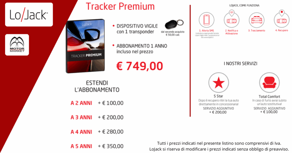 LoJack è un sistema di recupero veicoli rubati che permette alla polizia di ritrovare il tuo veicolo