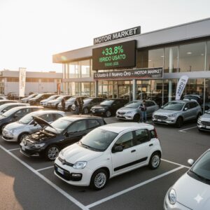 Sala Motor Market con Auto Usate e Cartello Ibrido Usato 2025