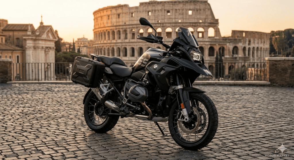 BMW R 1250 GS in offerta a Roma presso concessionario Motor Market con sfondo Colosseo